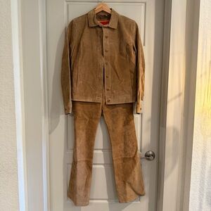 Vintage Isaac Mizrahi Brown Suede Jacket and Pants Set Size Small 4